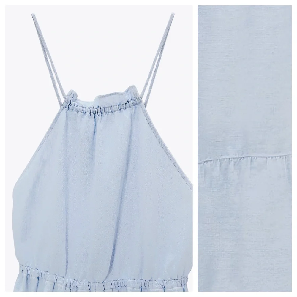 NWT. Zara Light Blue Linen Blend Midi Dress. Size L. - Picture 3 of 8
